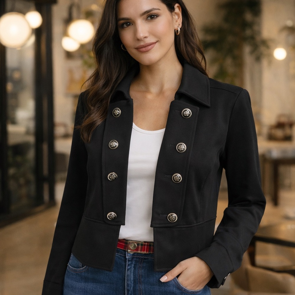 Chic Black Women's Blazer with Button Detail
